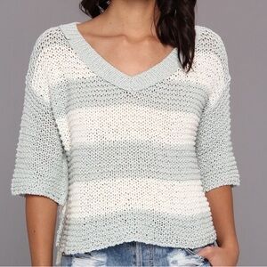 Free People Parkslope Stripe Mint Ivory Combo Sweater
